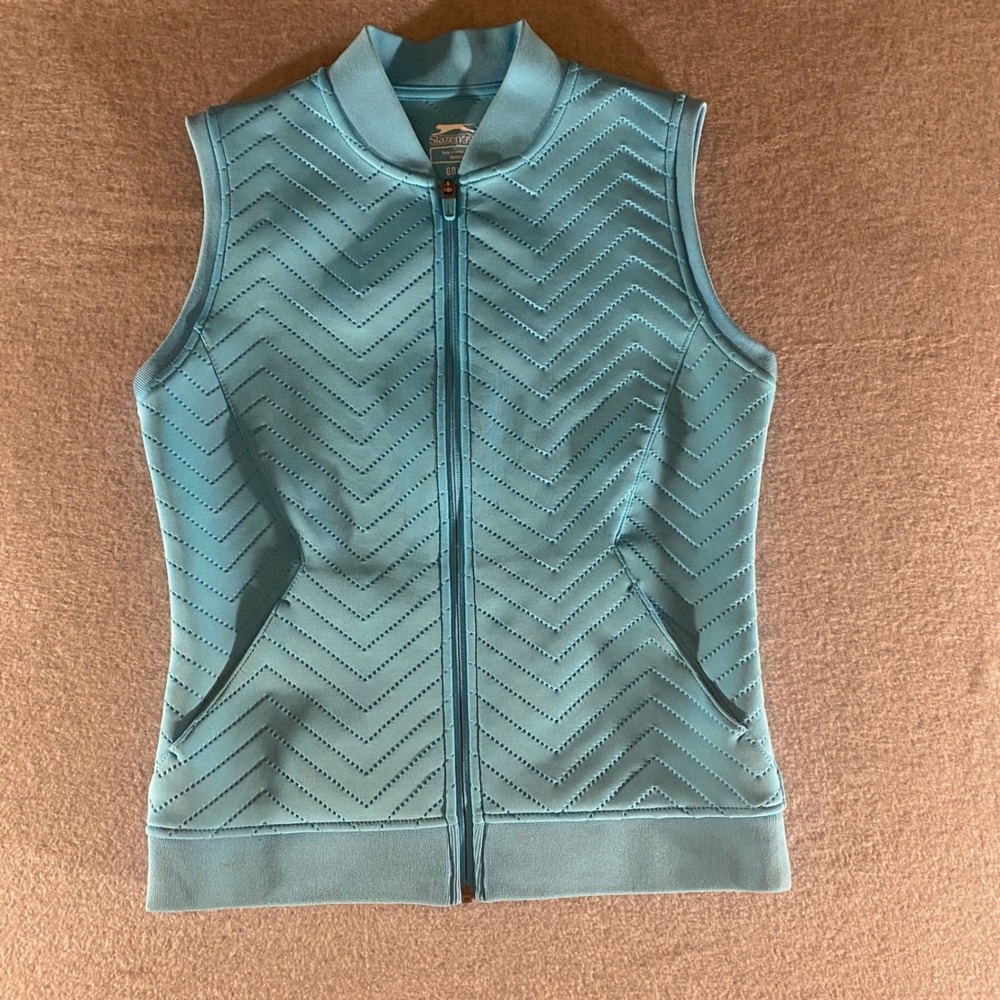 Slazenger Golf Women XS Aqua Blue chevron Quilt Full Zip Vest Perforated A